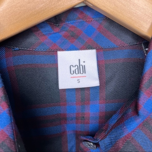 CAbi Moody Peplum Hem Plaid Shirt Black Blue Size Small Style 3431 - Picture 7 of 9